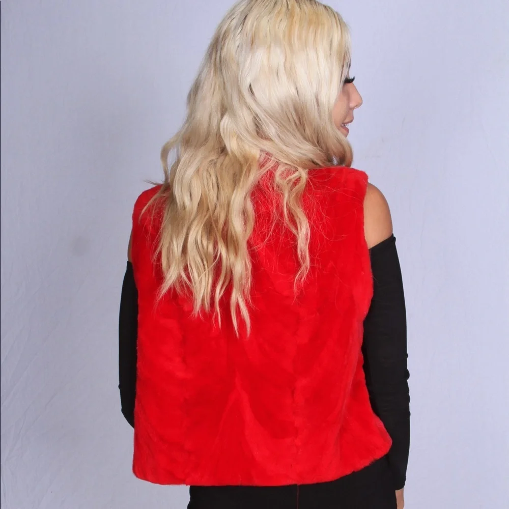 Custom Red Sheared Mink Vest - Picture 4 of 5